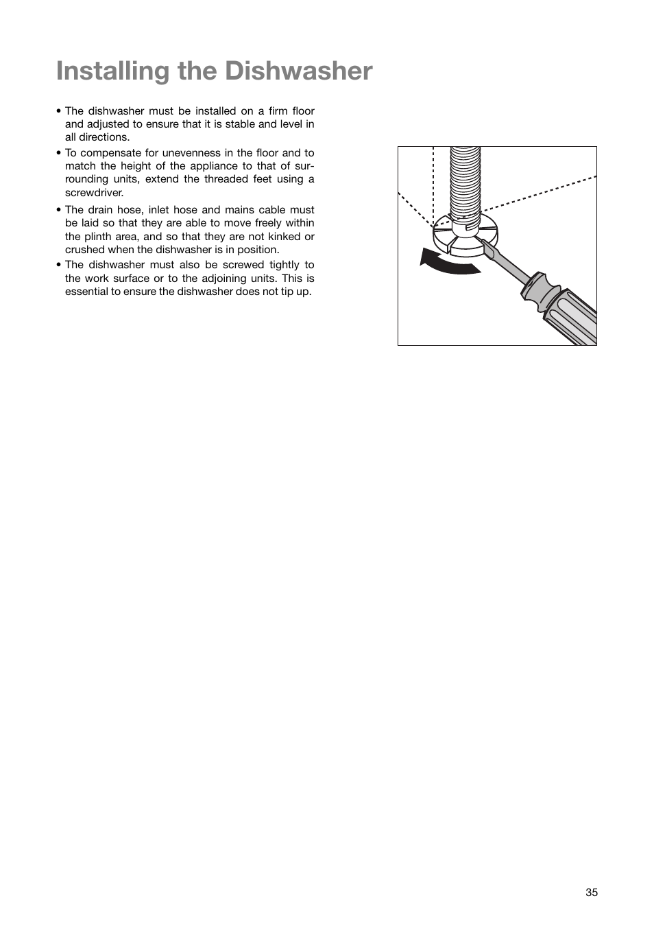 Installing the dishwasher | Zanussi ZSF 6171 User Manual | Page 35 / 44