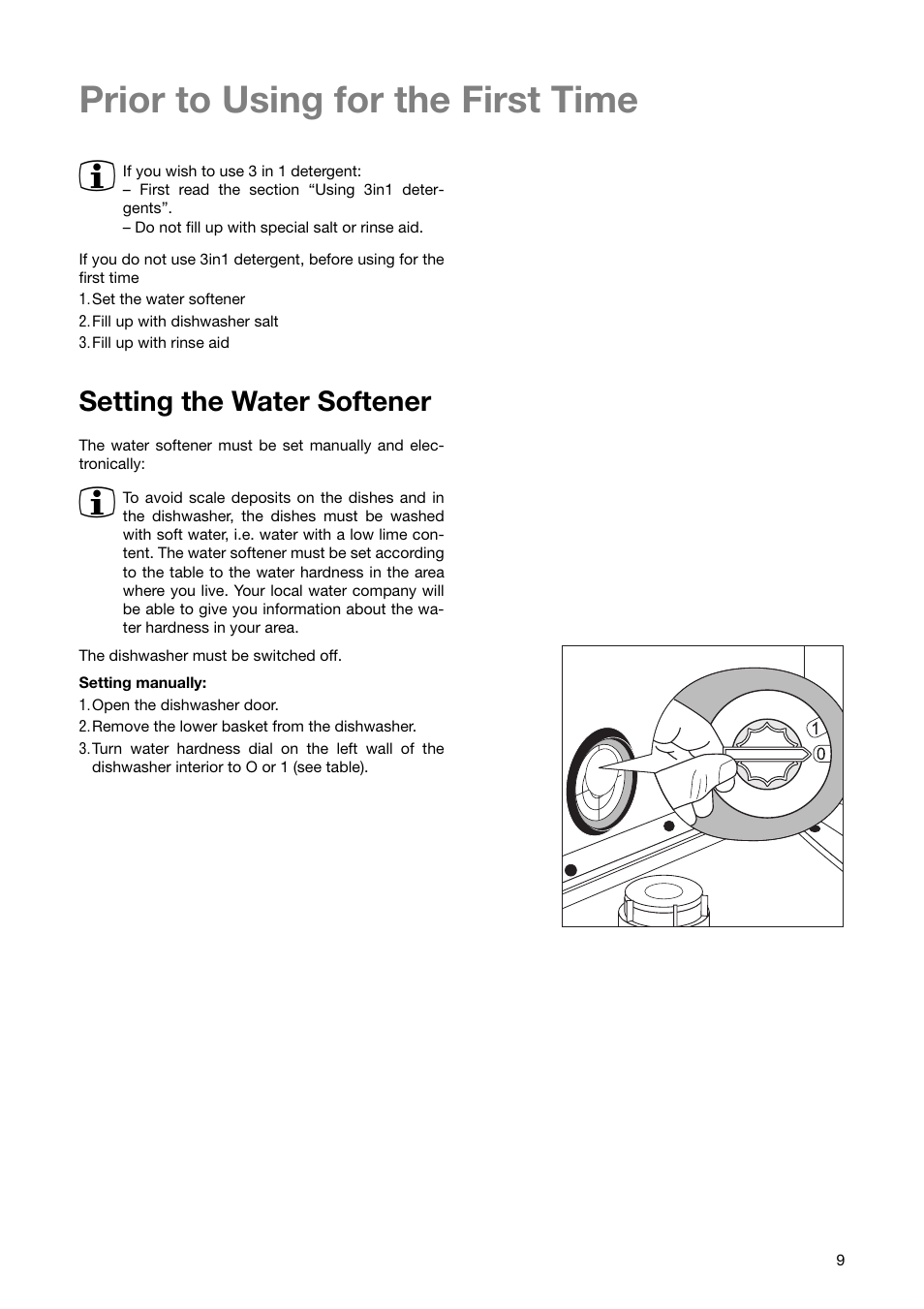 Prior to using for the first time 3, Setting the water softener | Zanussi ZSF 6171 User Manual | Page 9 / 44