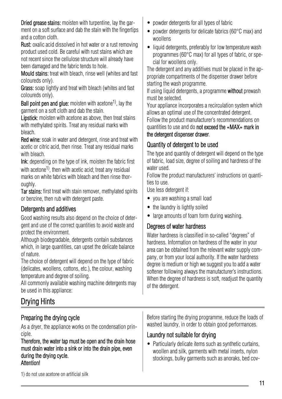 Drying hints | Zanussi ZKH 2145 User Manual | Page 11 / 28