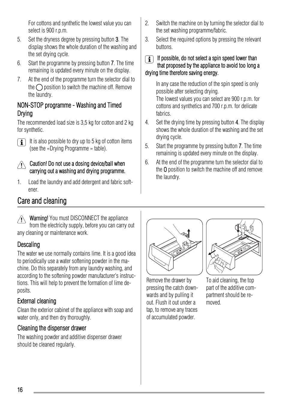 Care and cleaning | Zanussi ZKH 2145 User Manual | Page 16 / 28