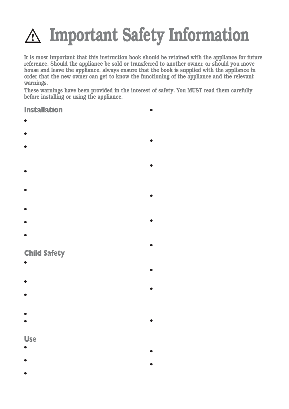 Important safety information, Installation, Child safety | Zanussi ZWD 1252 W User Manual | Page 2 / 30