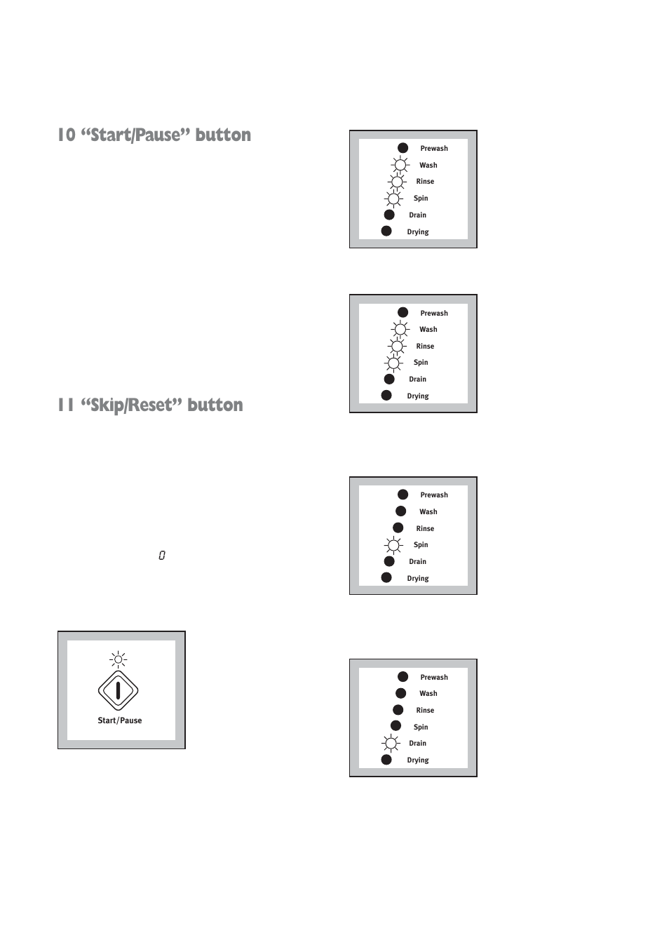 10 “start/pause” button, 11 “skip/reset” button | Zanussi ZWD 1252 W User Manual | Page 9 / 30