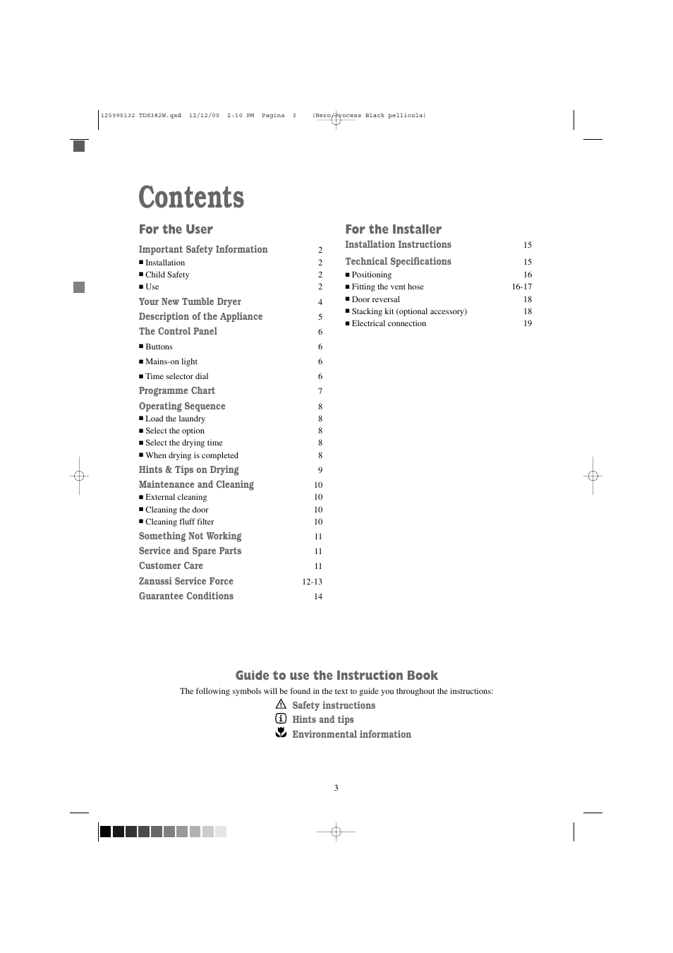 Zanussi TDS 382 W User Manual | Page 3 / 20