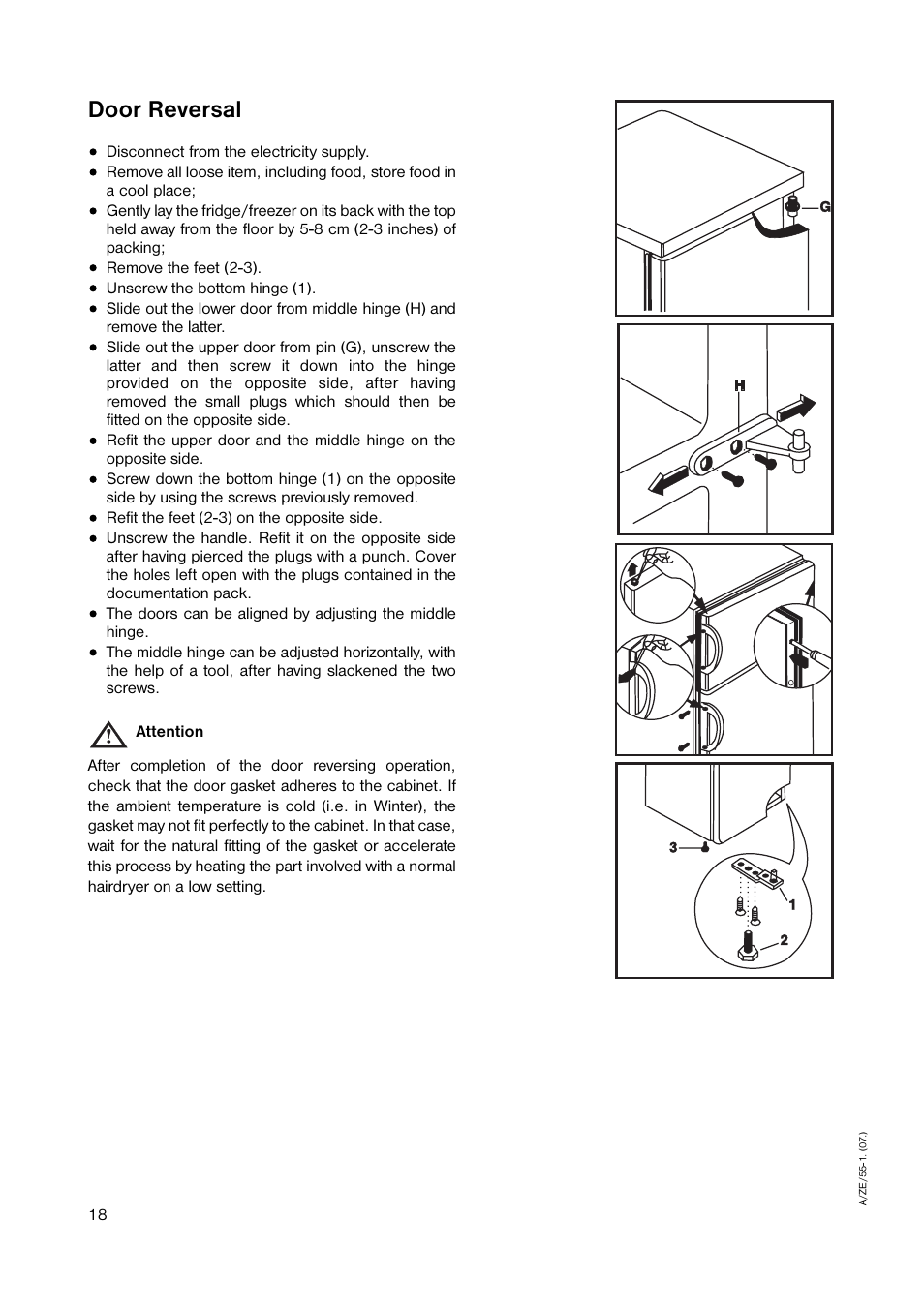 Door reversal | Zanussi ZRD 185W1 User Manual | Page 18 / 20