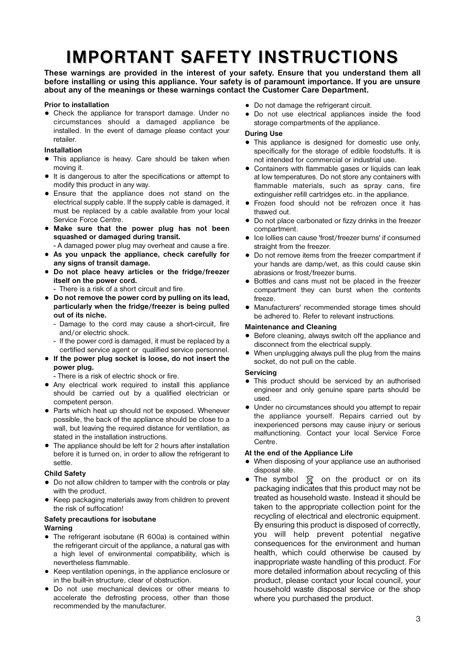 Impor | Zanussi ZRD 185W1 User Manual | Page 3 / 20