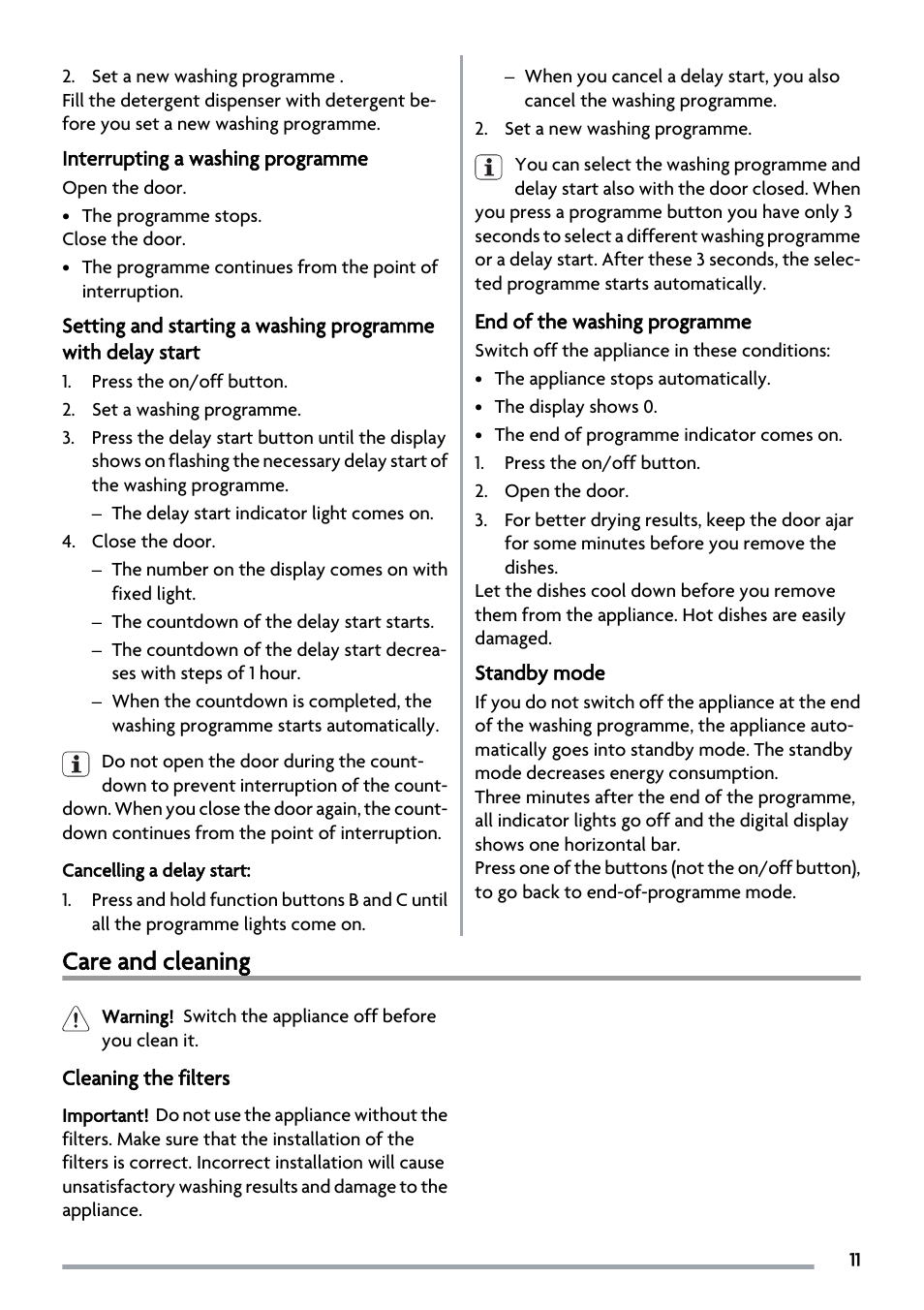Care and cleaning | Zanussi ZSF2450 User Manual | Page 11 / 20