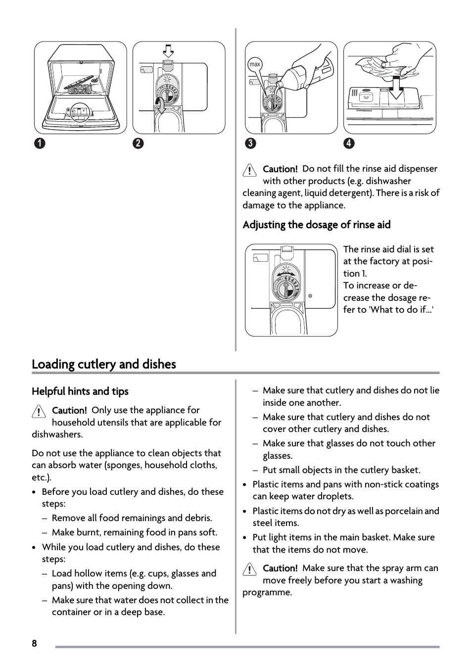 Loading cutlery and dishes | Zanussi ZSF2450 User Manual | Page 8 / 20