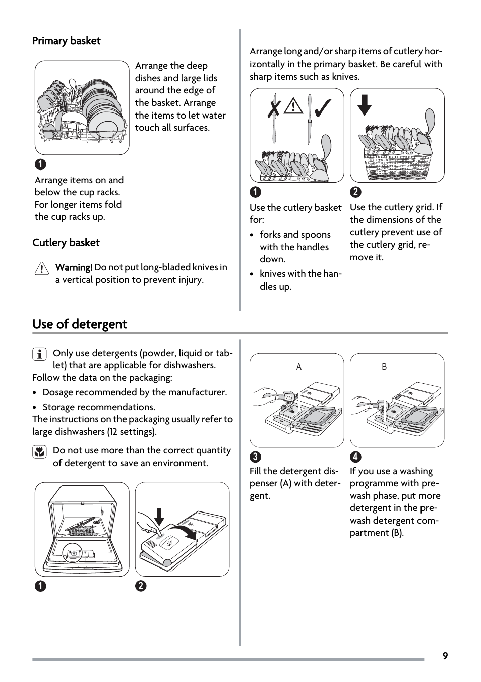 Use of detergent | Zanussi ZSF2450 User Manual | Page 9 / 20