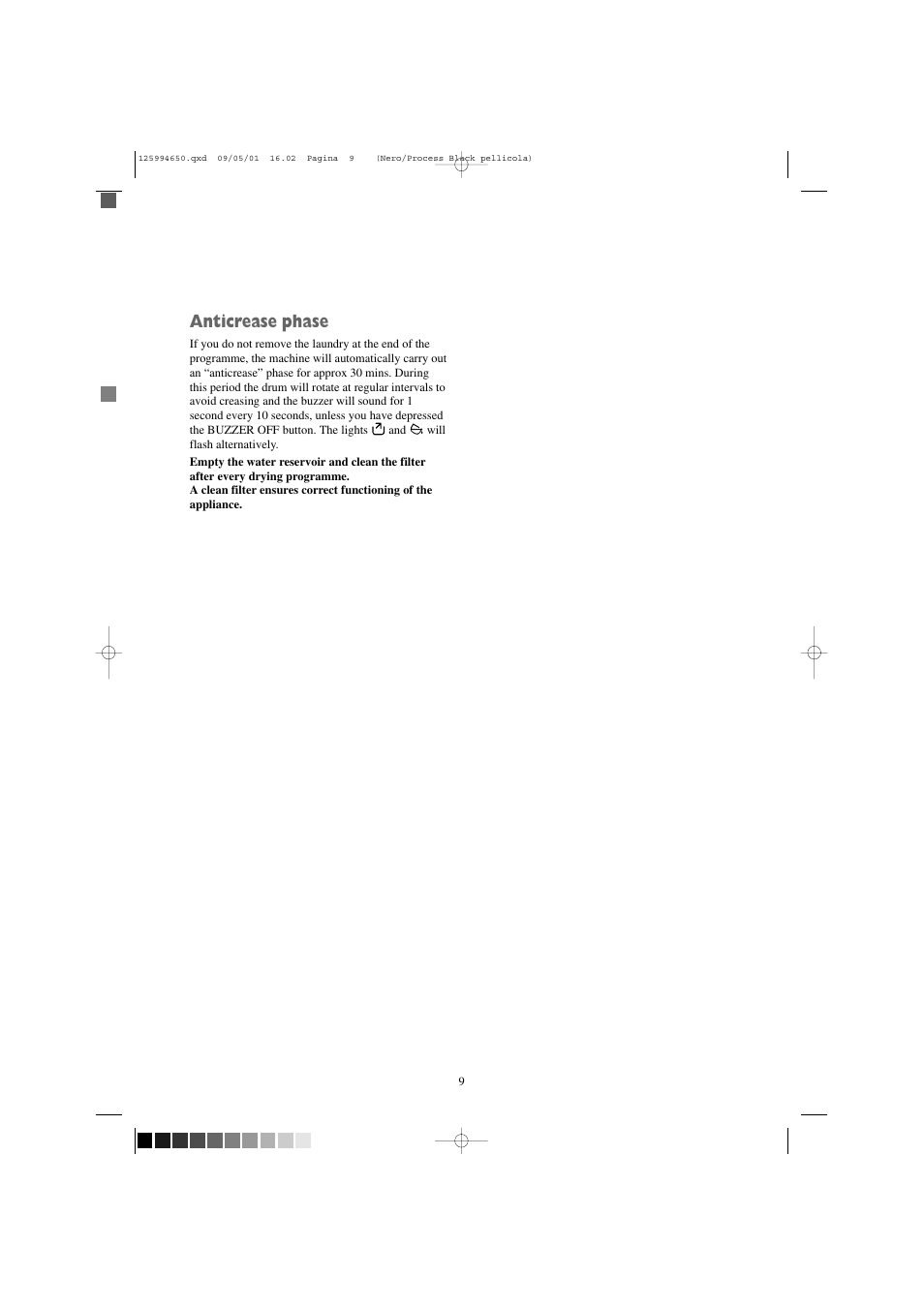 Anticrease phase | Zanussi TCS 675 EW User Manual | Page 9 / 19