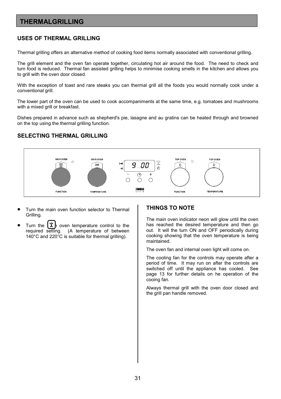 Thermalgrilling | Zanussi ZDQ 695 User Manual | Page 31 / 44