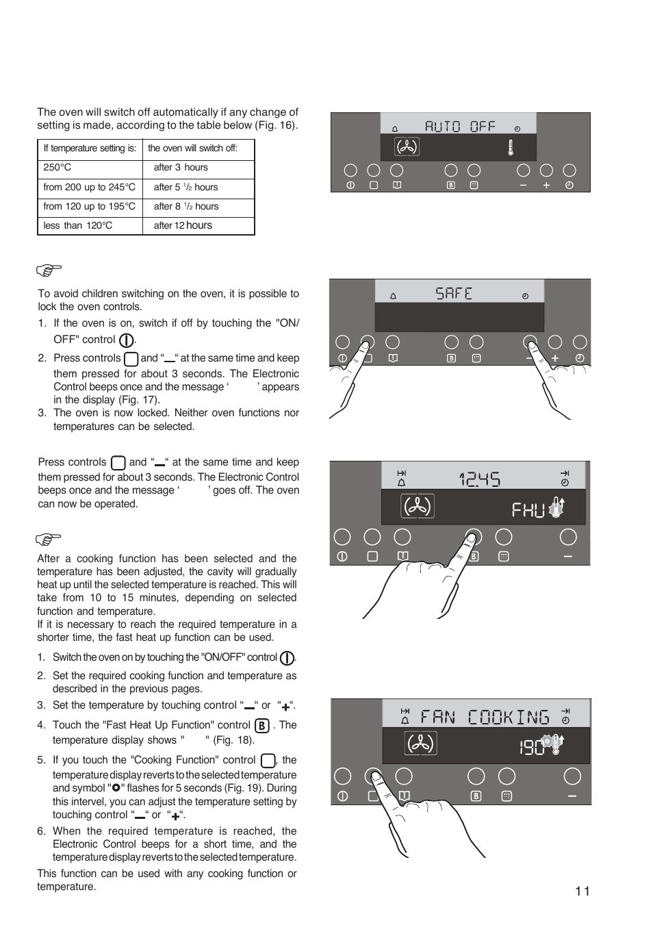 Safety and energy saving functions, Safety cut-off function, Child safety function | Fast heat up" function (booster) | Zanussi ZBP 1165 User Manual | Page 11 / 36