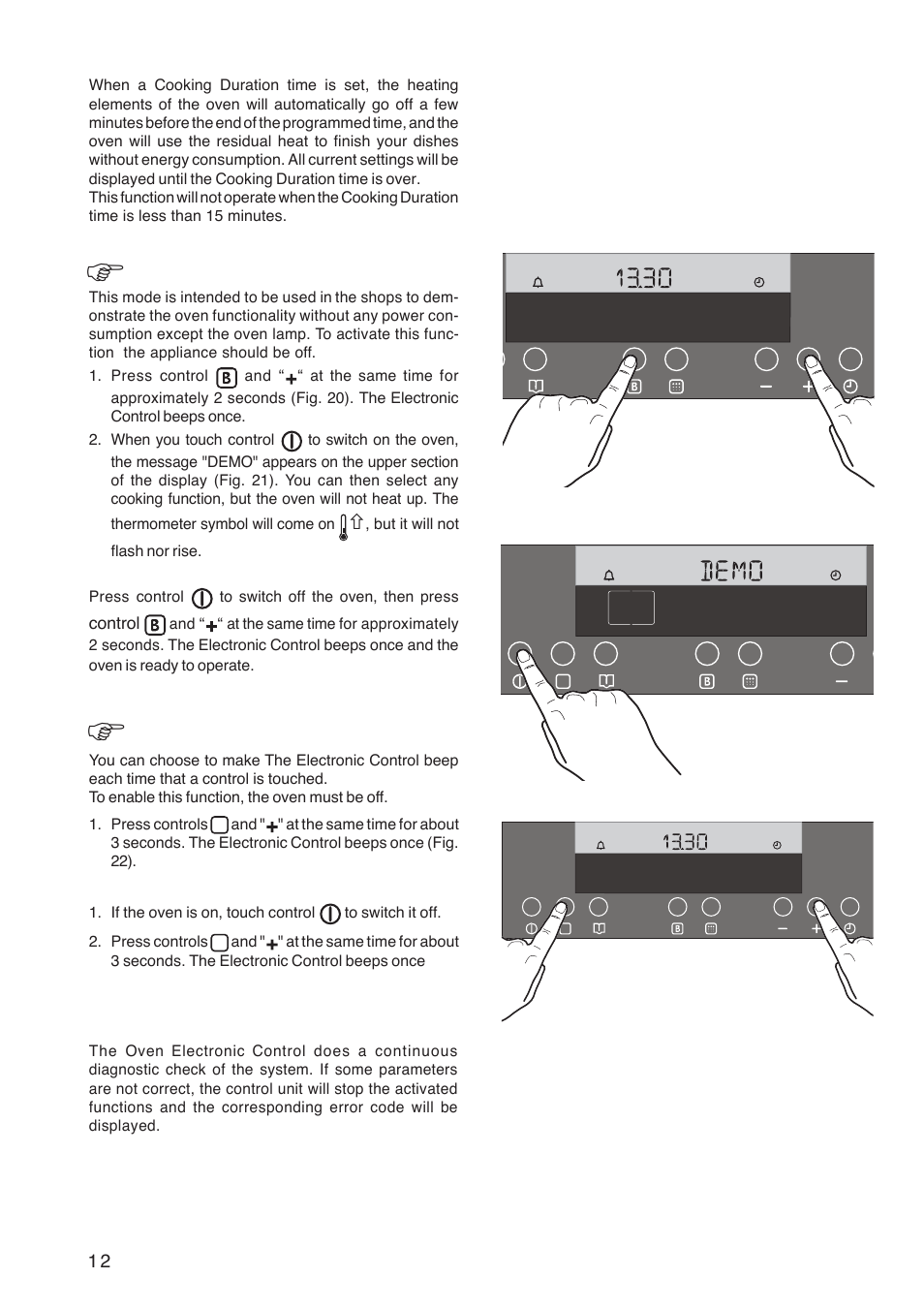 Residual heat function, Error code, Demo" mode | Beep" mode | Zanussi ZBP 1165 User Manual | Page 12 / 36