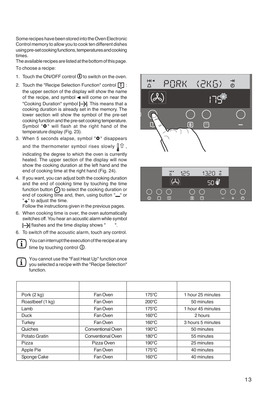 The "recipe selection" function | Zanussi ZBP 1165 User Manual | Page 13 / 36
