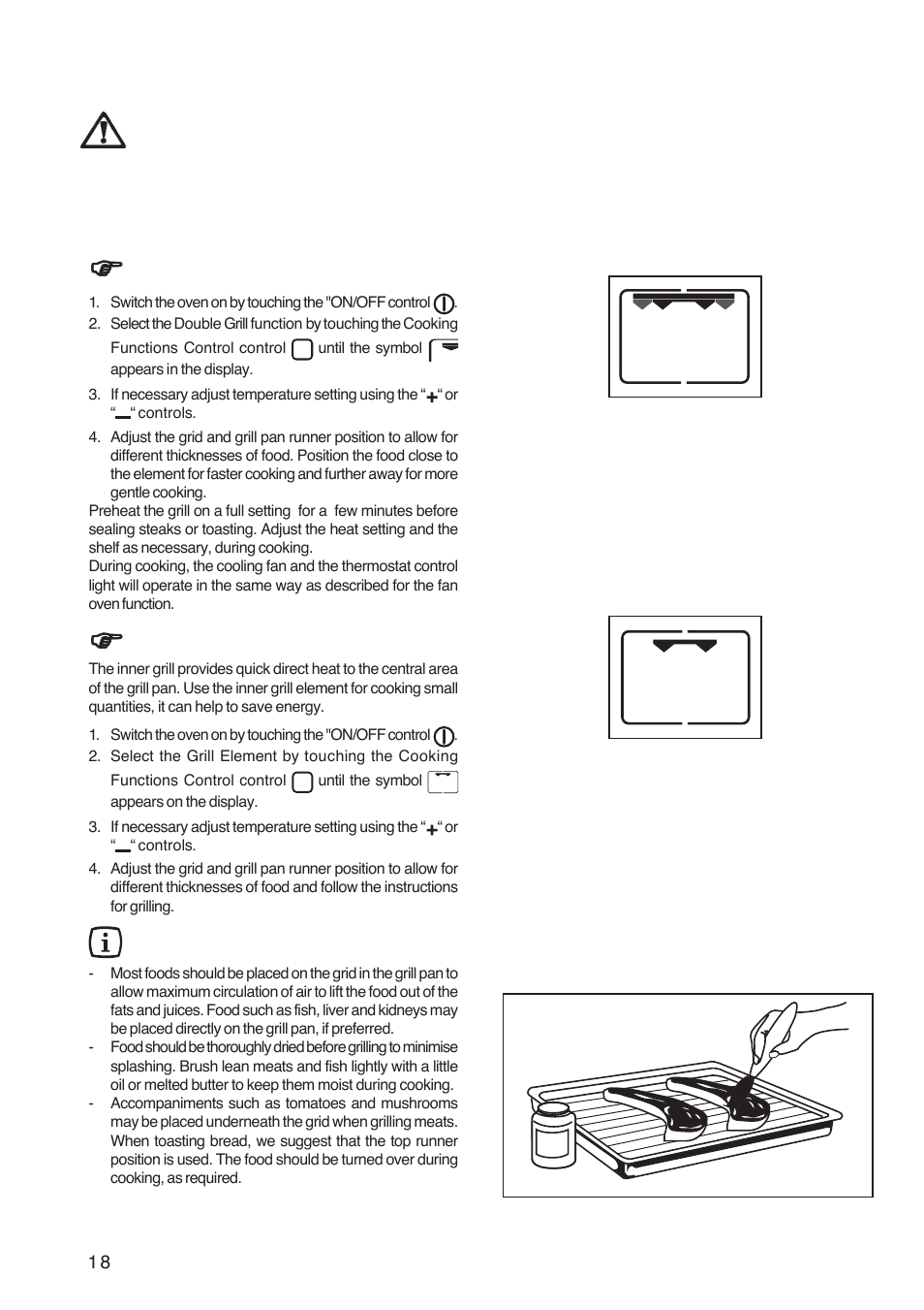 Grilling, How to use the double grill, How to use the grill element | Hints and tips | Zanussi ZBP 1165 User Manual | Page 18 / 36