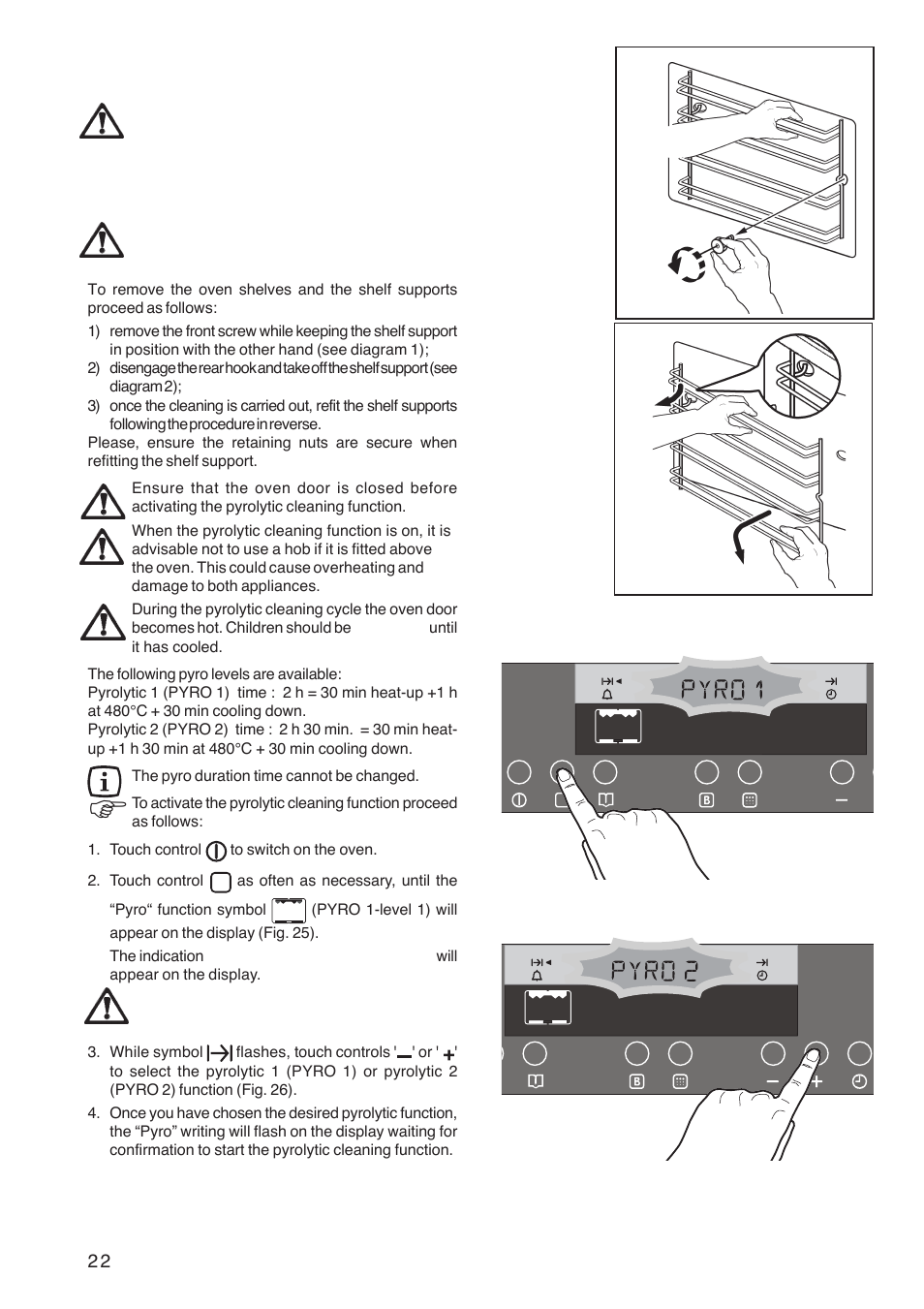 How to use the pyrolytic cleaning function | Zanussi ZBP 1165 User Manual | Page 22 / 36