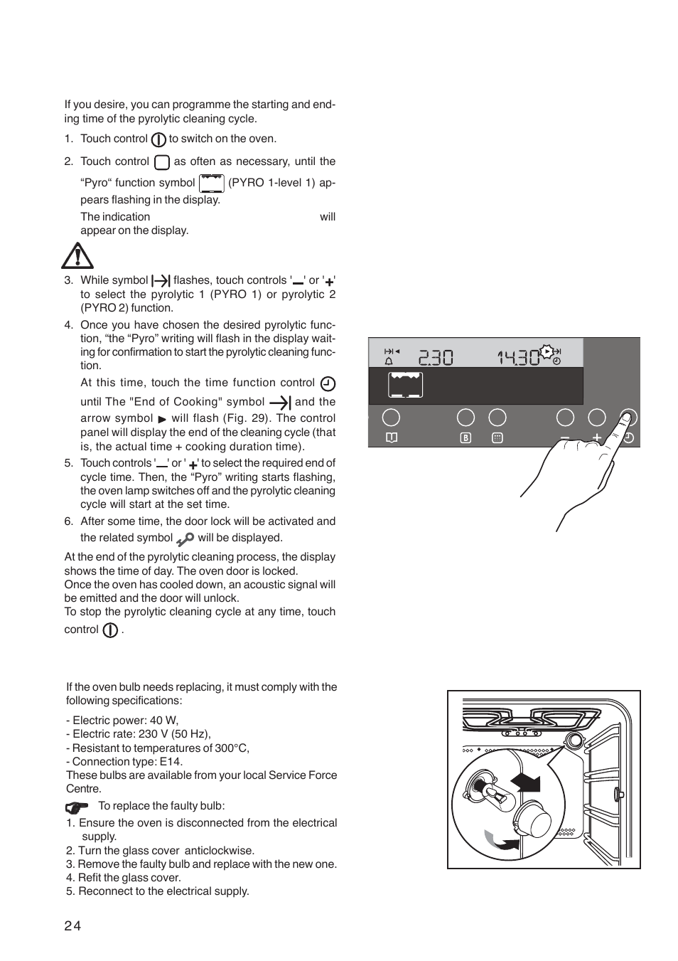 Replacing the oven light | Zanussi ZBP 1165 User Manual | Page 24 / 36