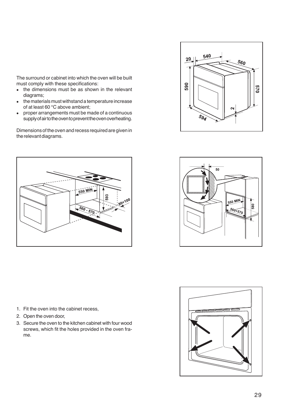 Building in, Securing the oven to the cabinet | Zanussi ZBP 1165 User Manual | Page 29 / 36