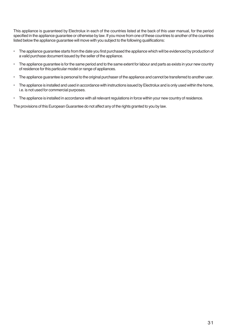 European guarantee | Zanussi ZBP 1165 User Manual | Page 31 / 36