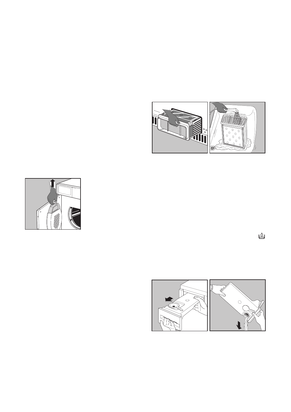 Maintenance and cleaning, External cleaning, Cleaning the filter | Cleaning the condenser unit, Emptying the water reservoir | Zanussi TCS 584 EW User Manual | Page 10 / 16