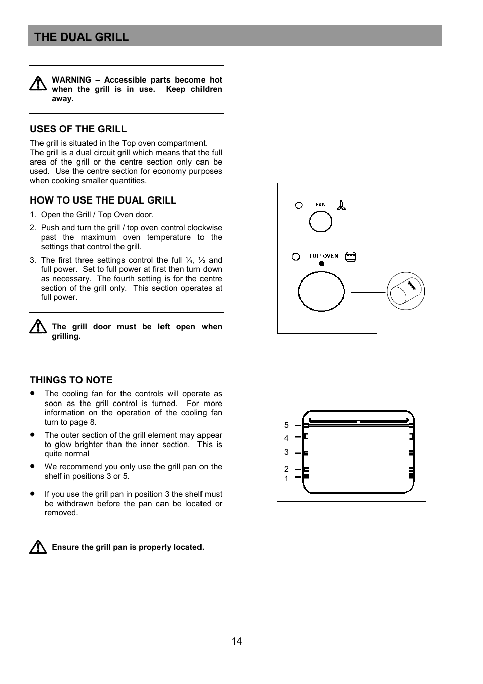 The dual grill | Zanussi 311608901 User Manual | Page 14 / 60