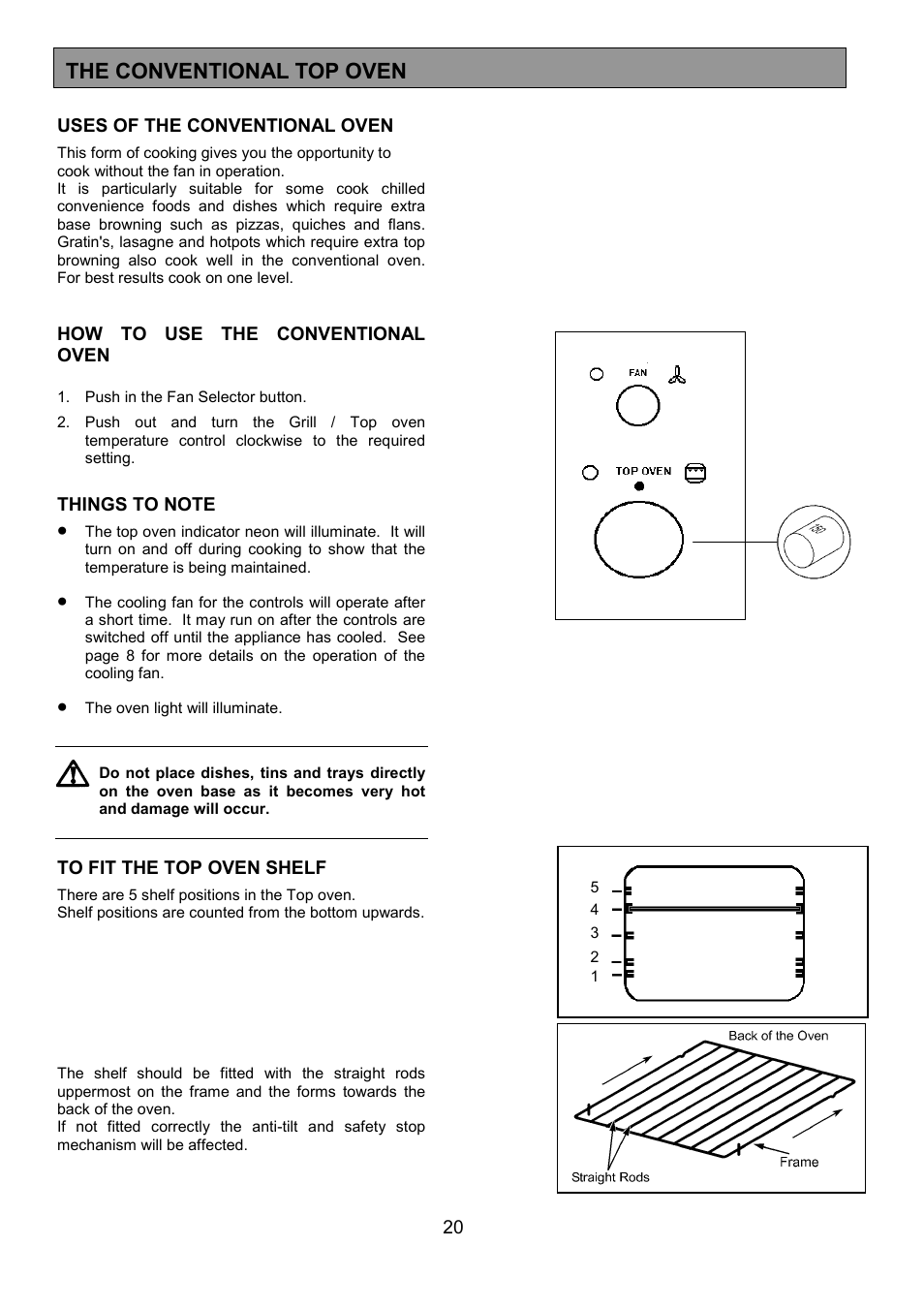 The conventional top oven | Zanussi 311608901 User Manual | Page 20 / 60
