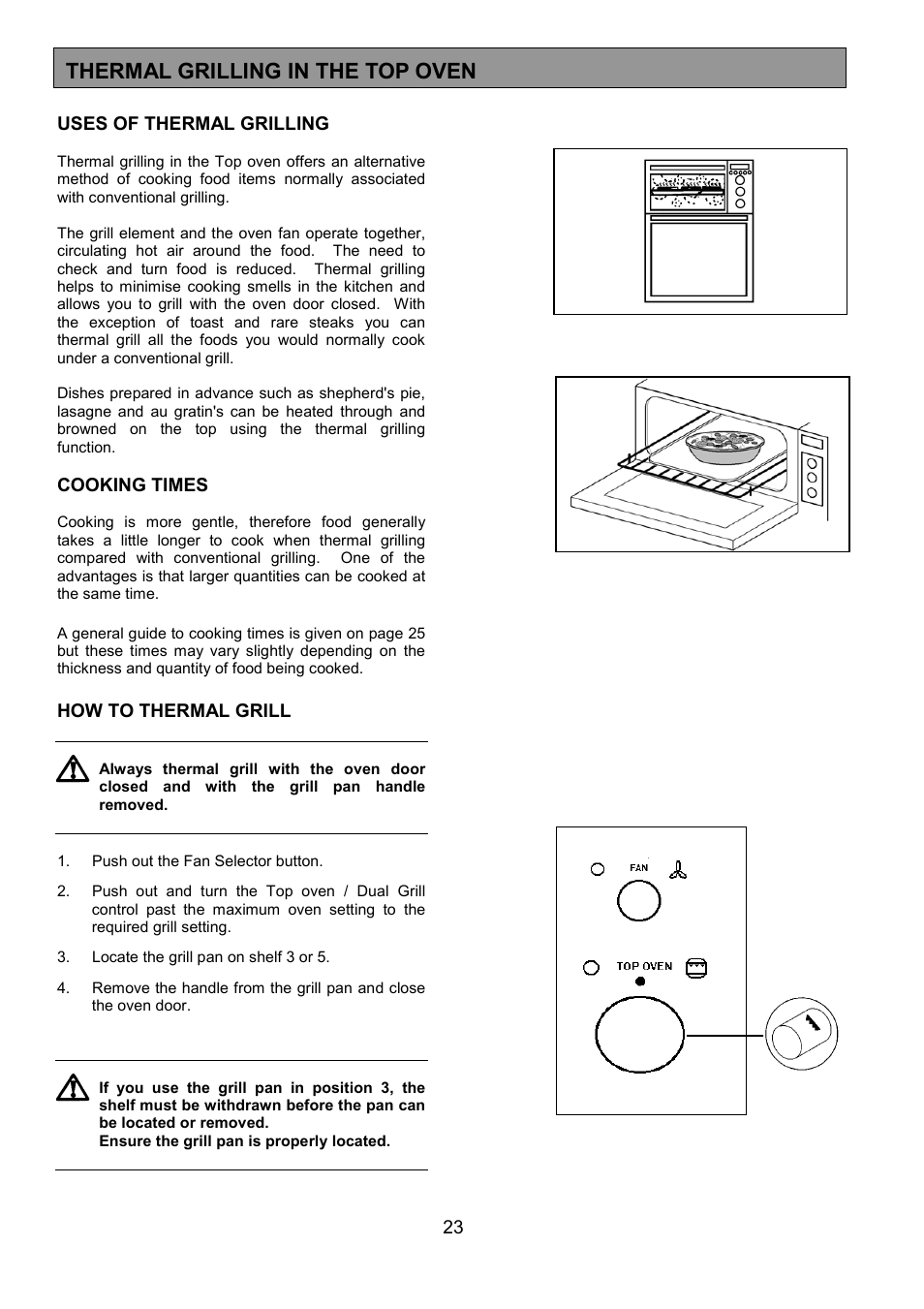 Thermal grilling in the top oven | Zanussi 311608901 User Manual | Page 23 / 60