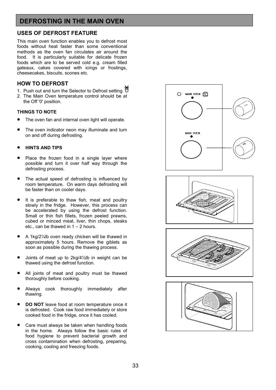 Defrosting in the main oven | Zanussi 311608901 User Manual | Page 33 / 60