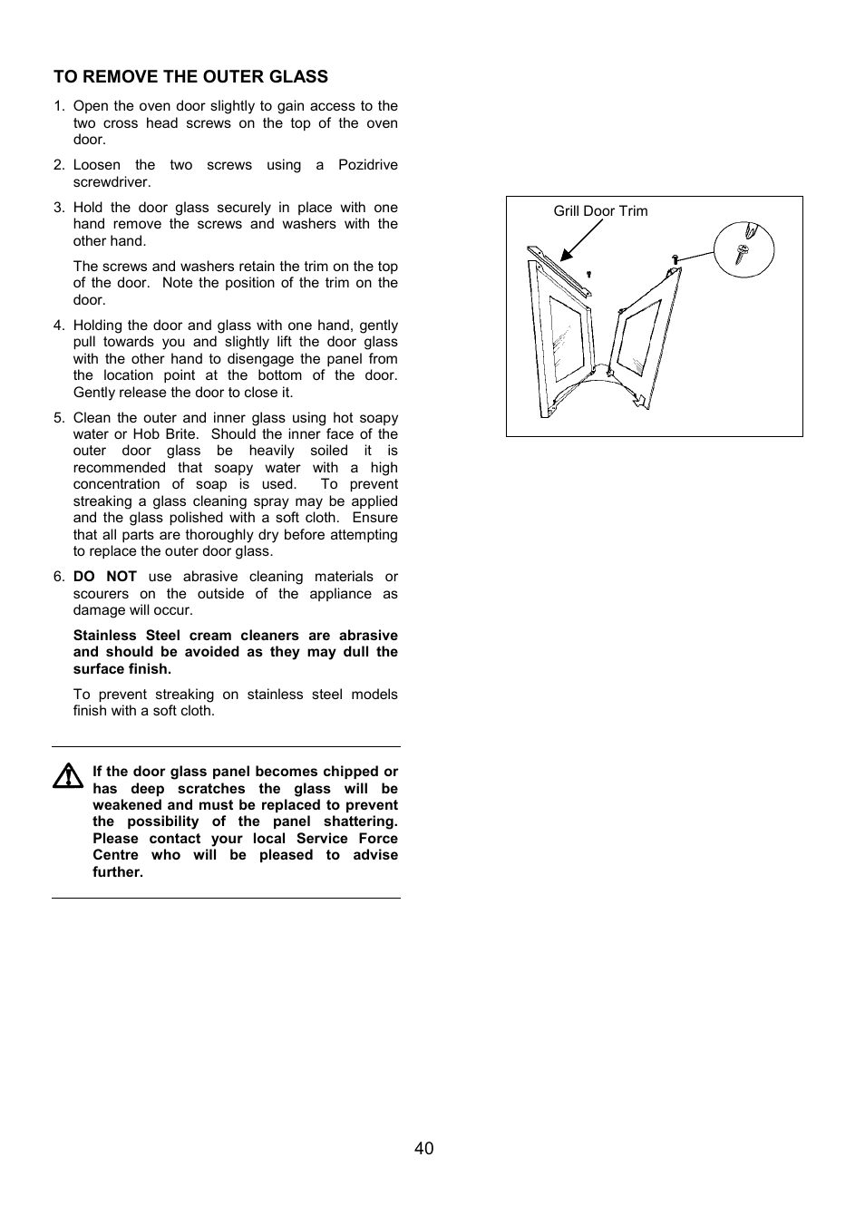 40 to remove the outer glass | Zanussi 311608901 User Manual | Page 40 / 60