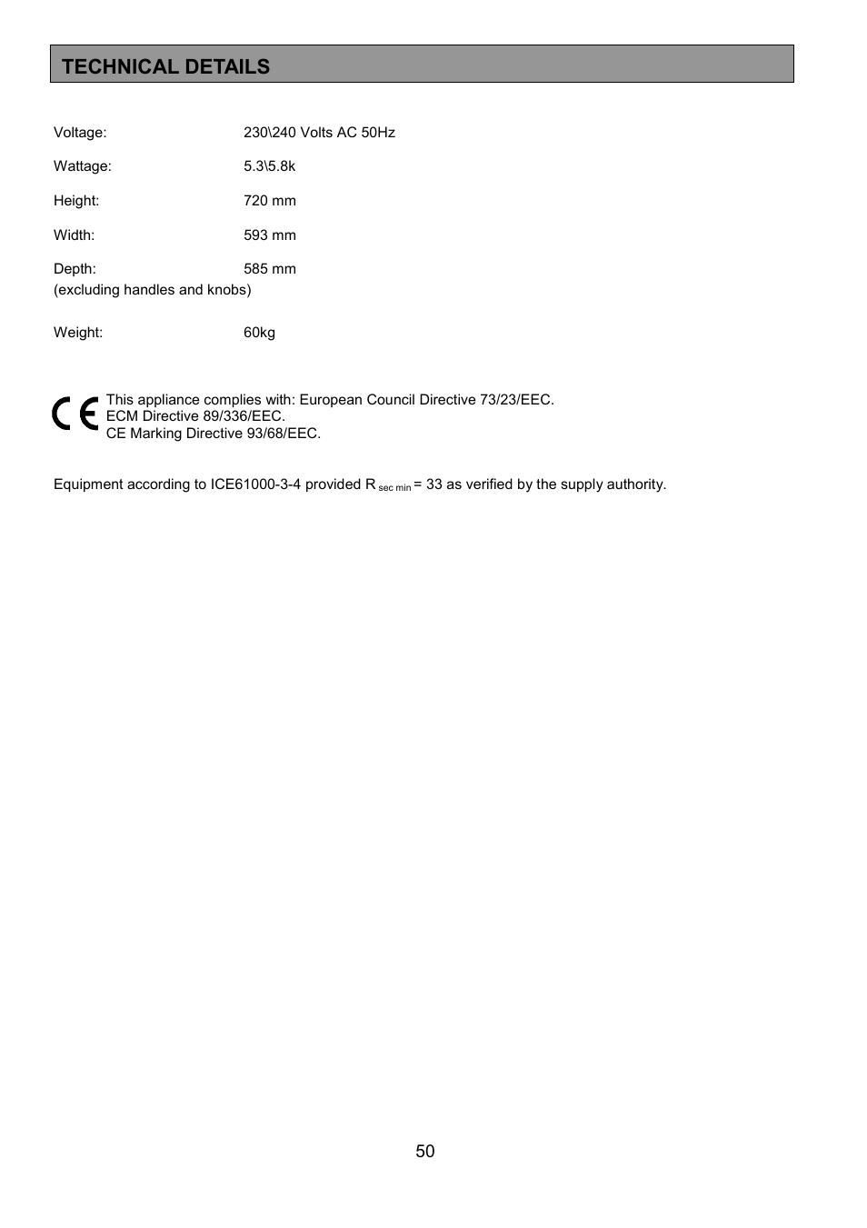 Technical details | Zanussi 311608901 User Manual | Page 50 / 60