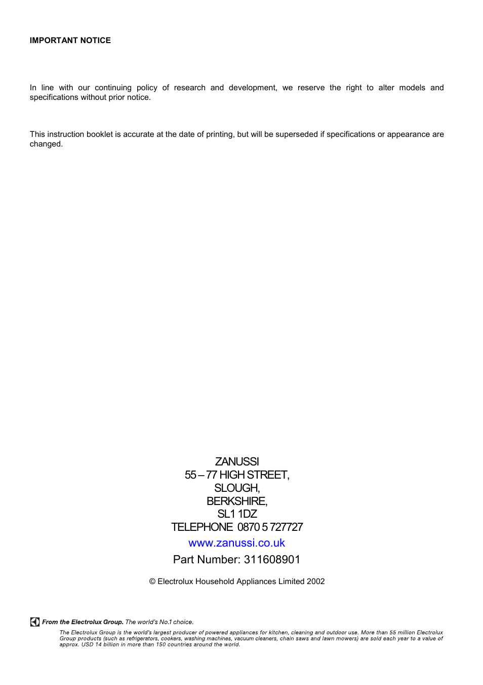 Zanussi 311608901 User Manual | Page 60 / 60
