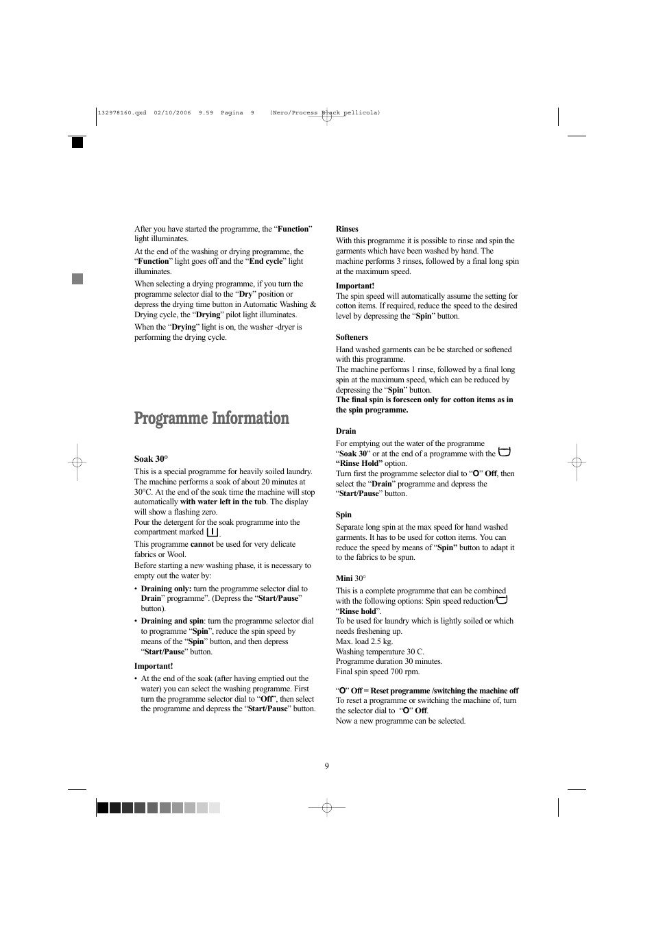 Programme information | Zanussi ZWD 1662 W User Manual | Page 9 / 30