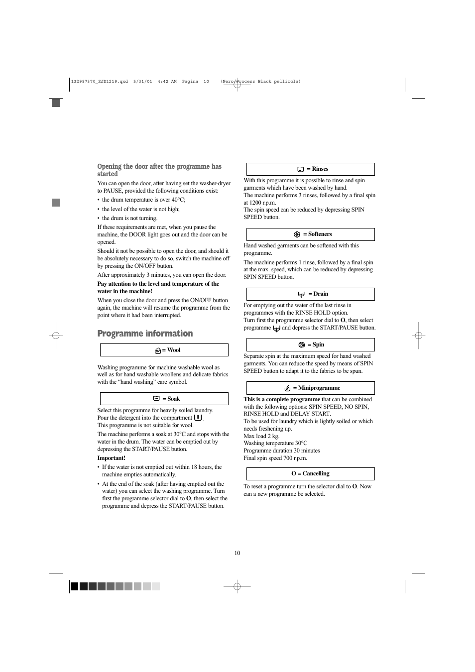 Programme information | Zanussi ZJD1219 User Manual | Page 10 / 34