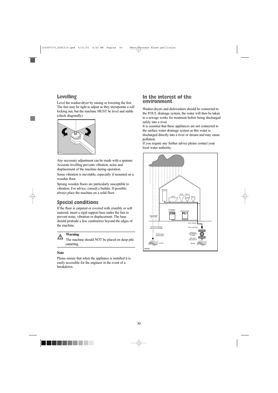 Levelling, Special conditions | Zanussi ZJD1219 User Manual | Page 30 / 34