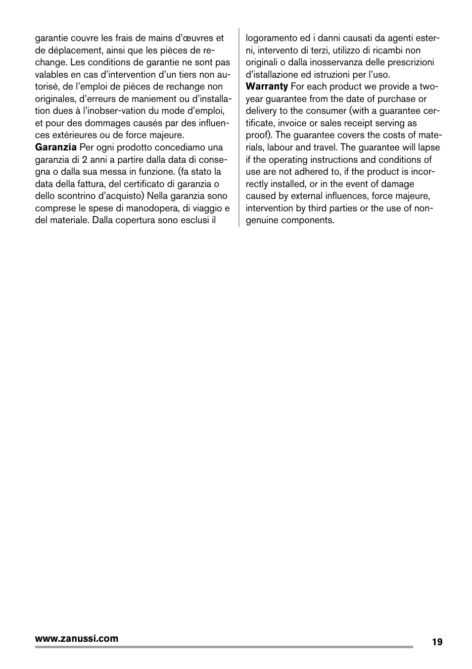 Zanussi ZCG560G User Manual | Page 19 / 20