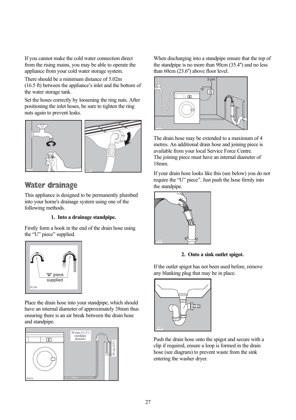 Water drainage | Zanussi jetstream ZJD12191 User Manual | Page 27 / 32
