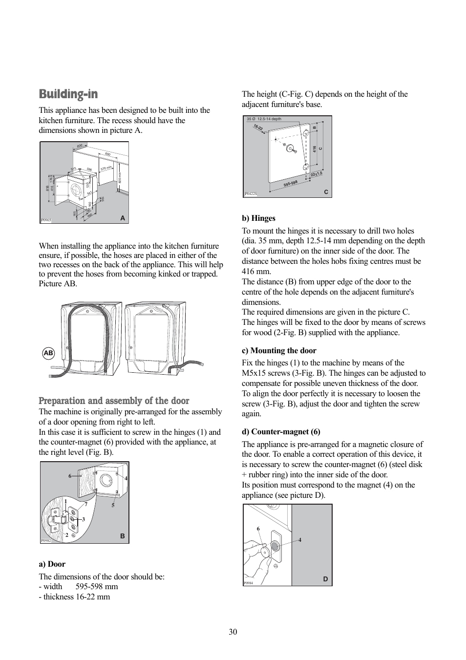 Building-in, Preparation and assembly of the door | Zanussi jetstream ZJD12191 User Manual | Page 30 / 32