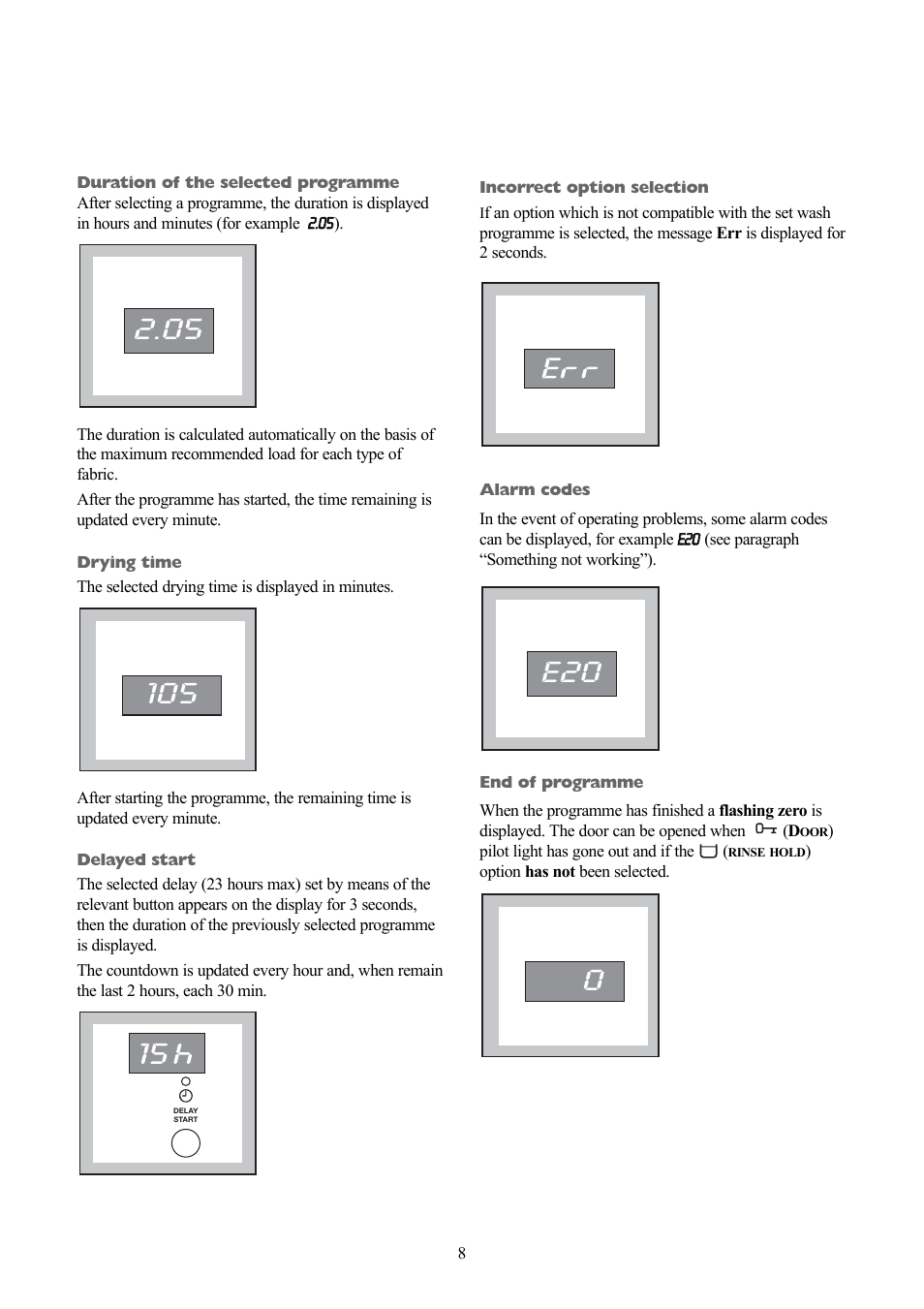0e20 | Zanussi jetstream ZJD12191 User Manual | Page 8 / 32