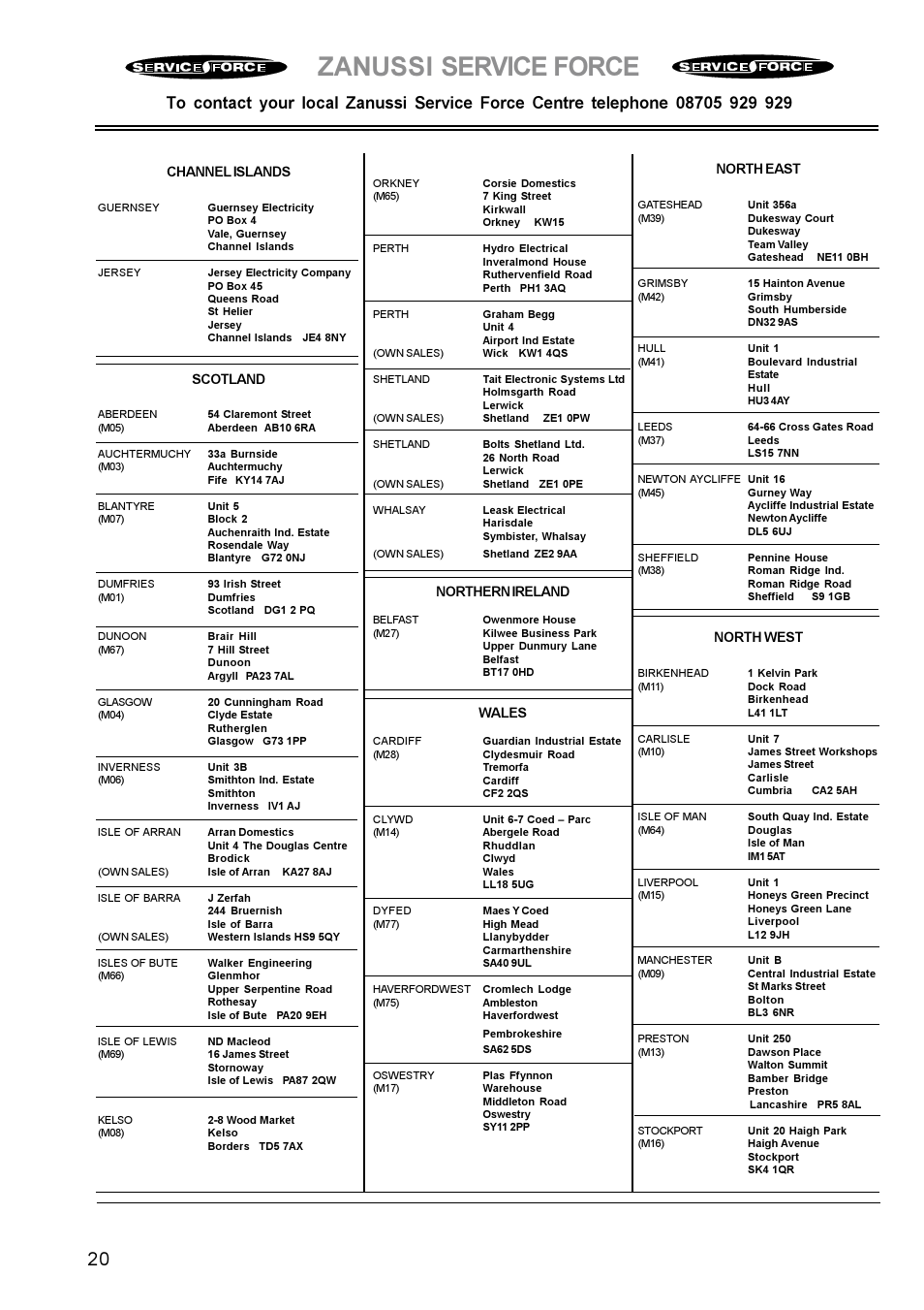Zanussi service force | Zanussi ZCE 630 User Manual | Page 20 / 24