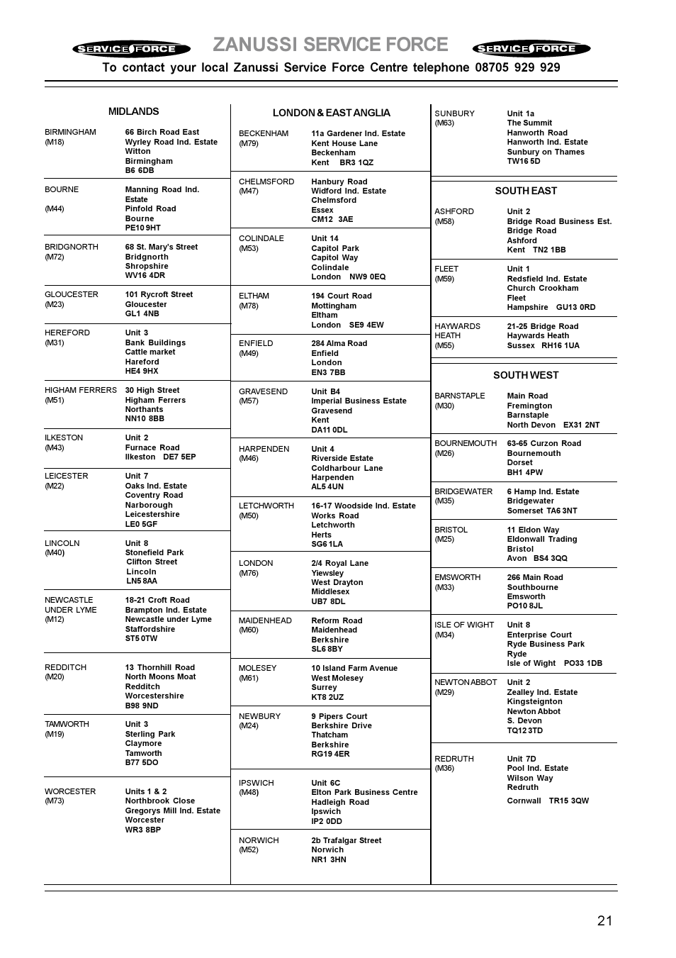 Zanussi service force | Zanussi ZCE 630 User Manual | Page 21 / 24