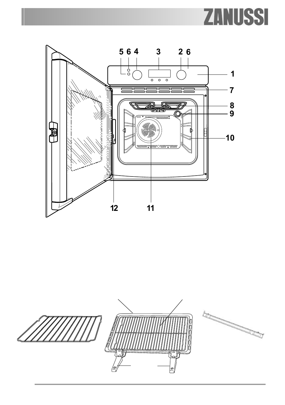 Description of the oven, Oven accessories | Zanussi ZOB 550 User Manual | Page 6 / 36
