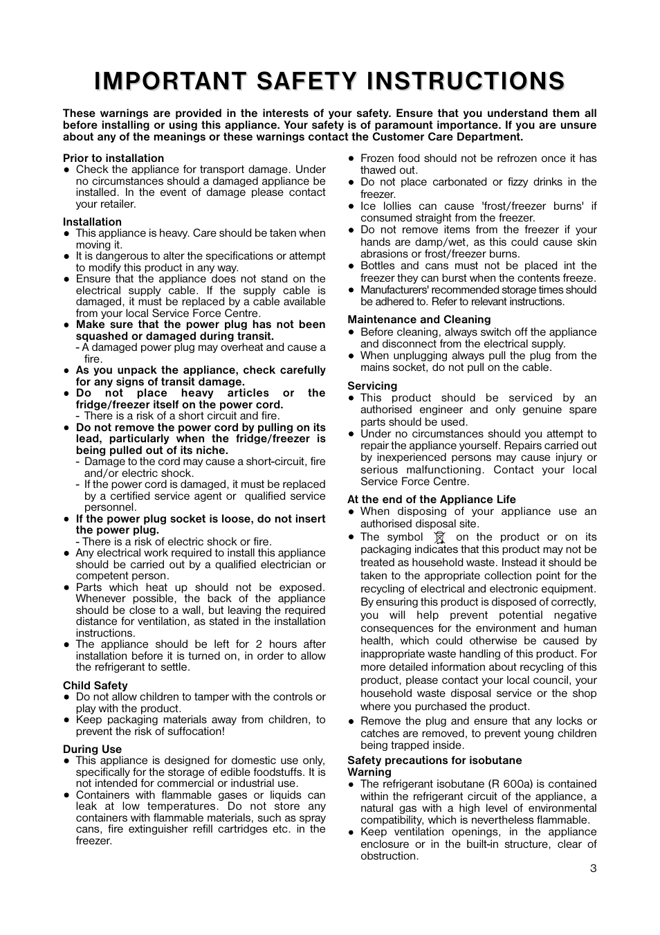 Impor | Zanussi ZUT 113W User Manual | Page 3 / 20