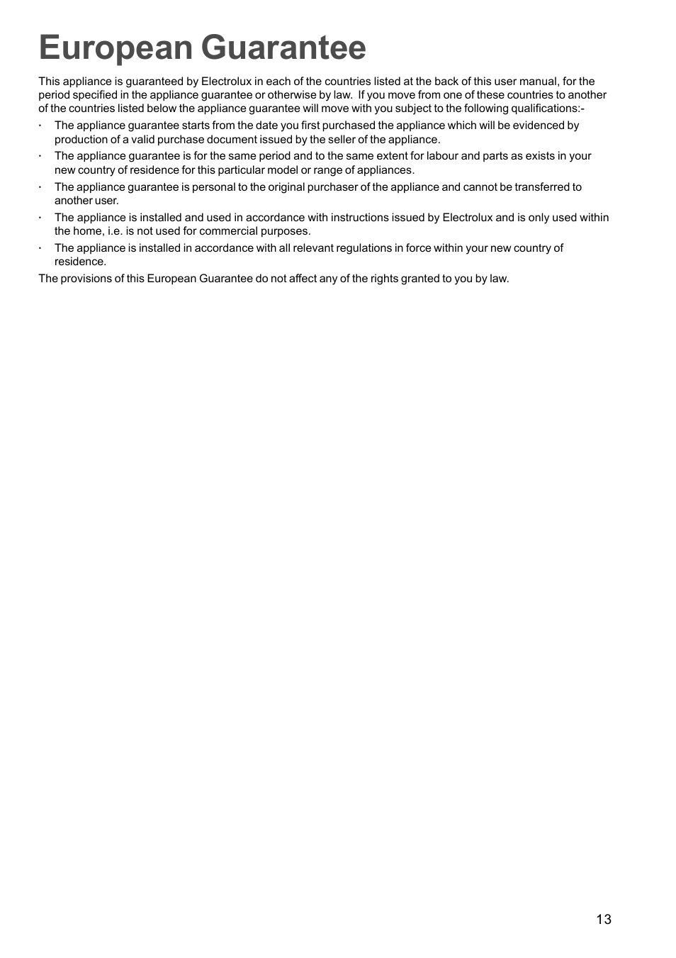 European guarantee | Zanussi ZXS 646 IT User Manual | Page 13 / 16