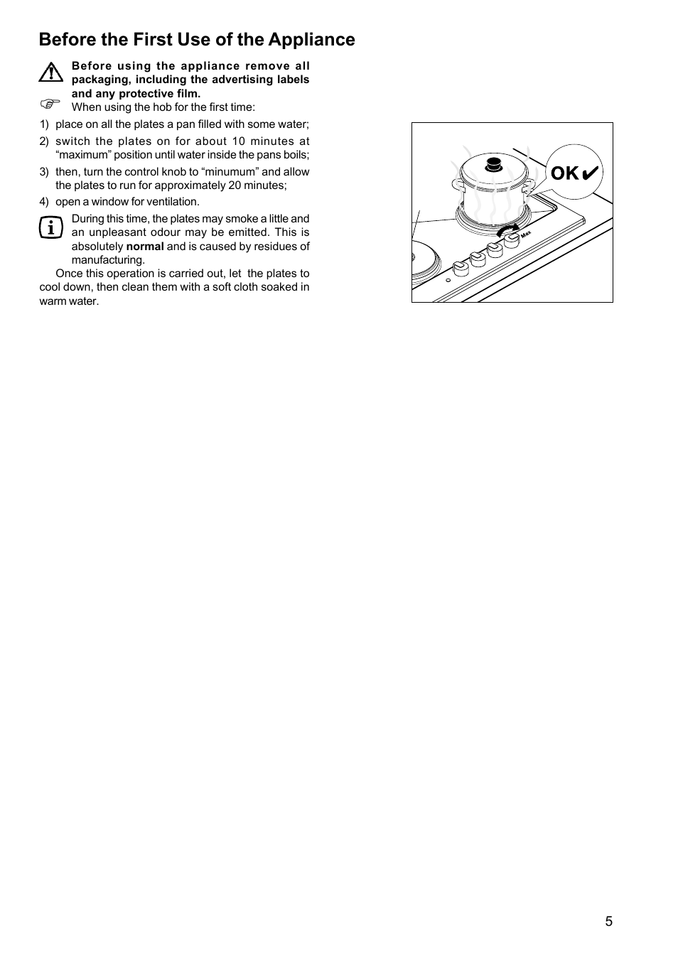Before the first use of the appliance | Zanussi ZXS 646 IT User Manual | Page 5 / 16