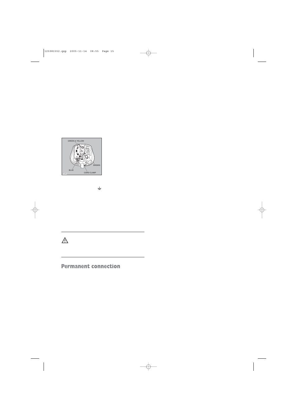 Permanent connection | Zanussi TC 7103 W User Manual | Page 15 / 16
