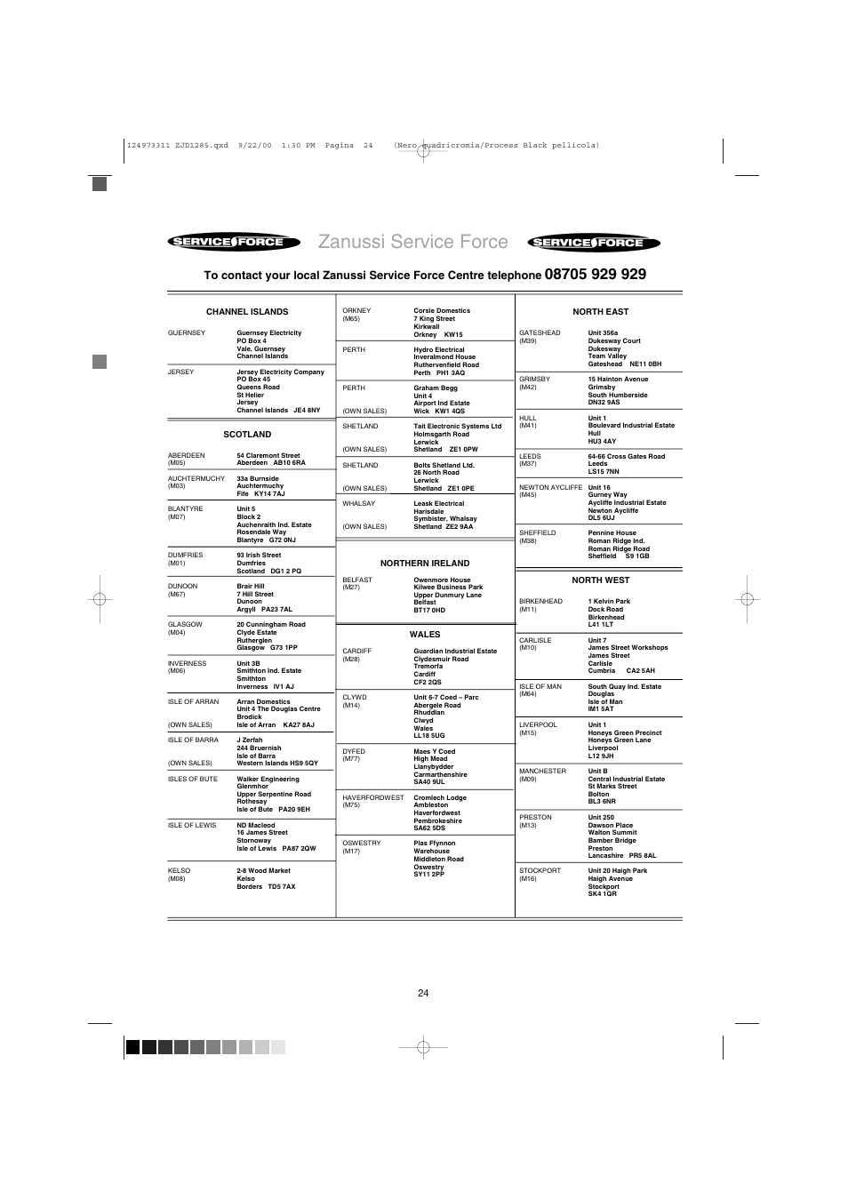 Zanussi service force | Zanussi ZJD 1285 User Manual | Page 24 / 33