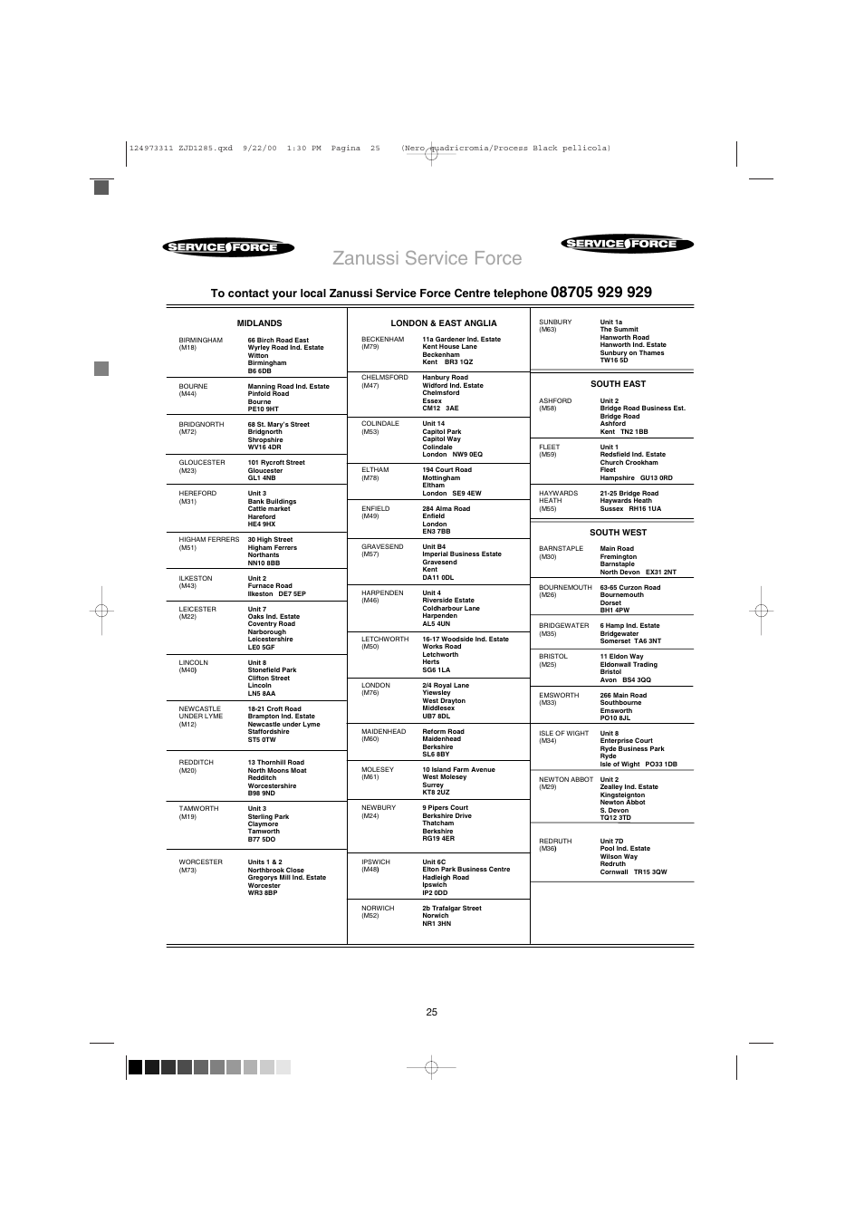 Zanussi service force | Zanussi ZJD 1285 User Manual | Page 25 / 33