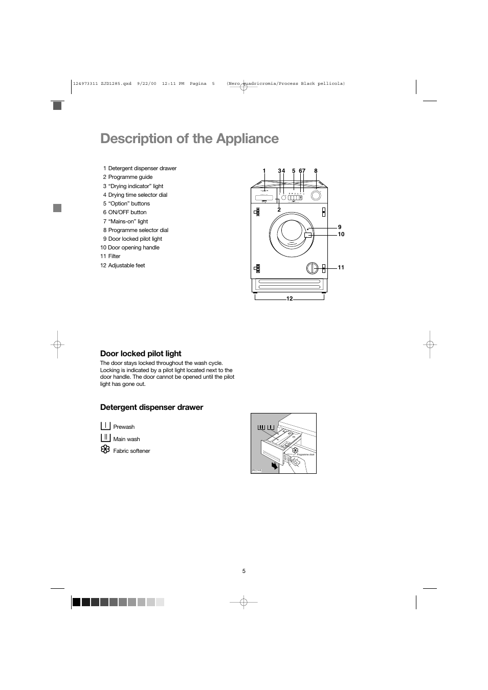 Description of the appliance | Zanussi ZJD 1285 User Manual | Page 5 / 33
