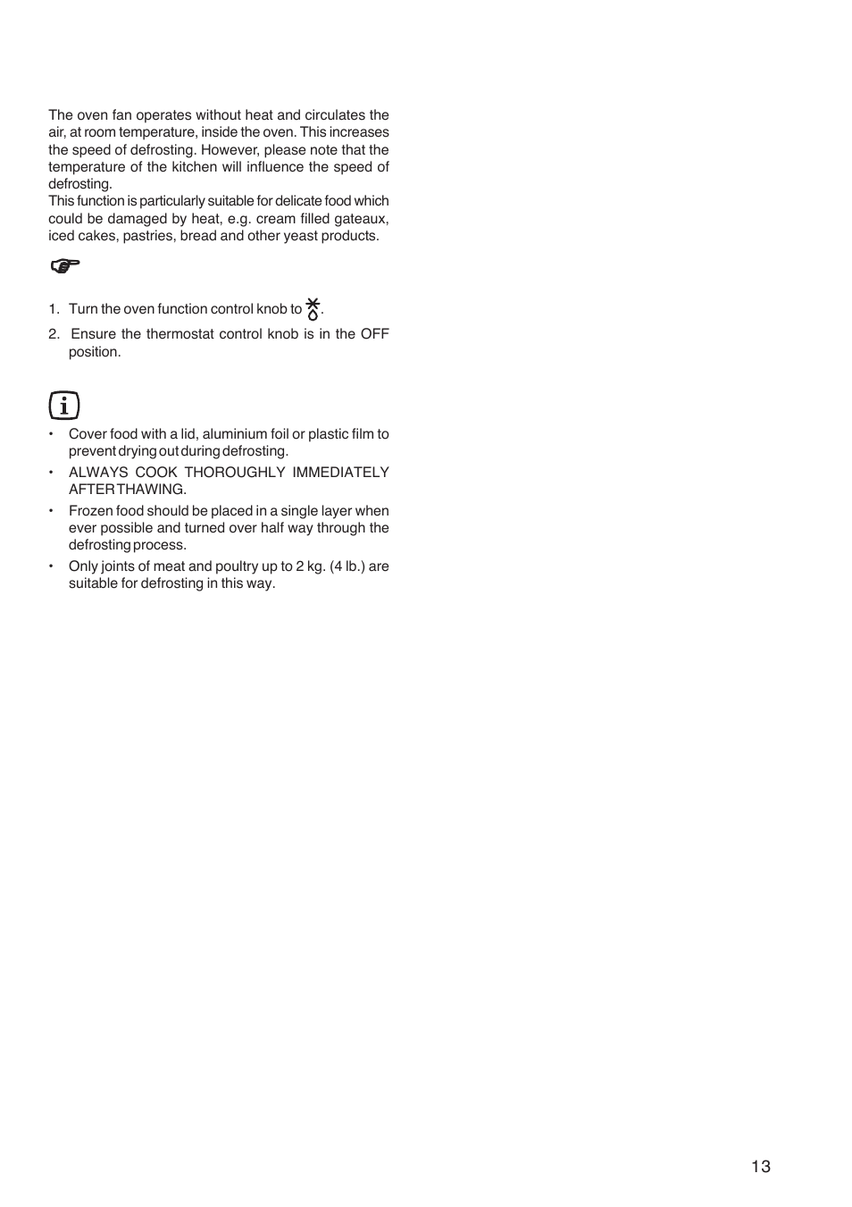 Defrosting | Zanussi ZBF 361 User Manual | Page 13 / 24