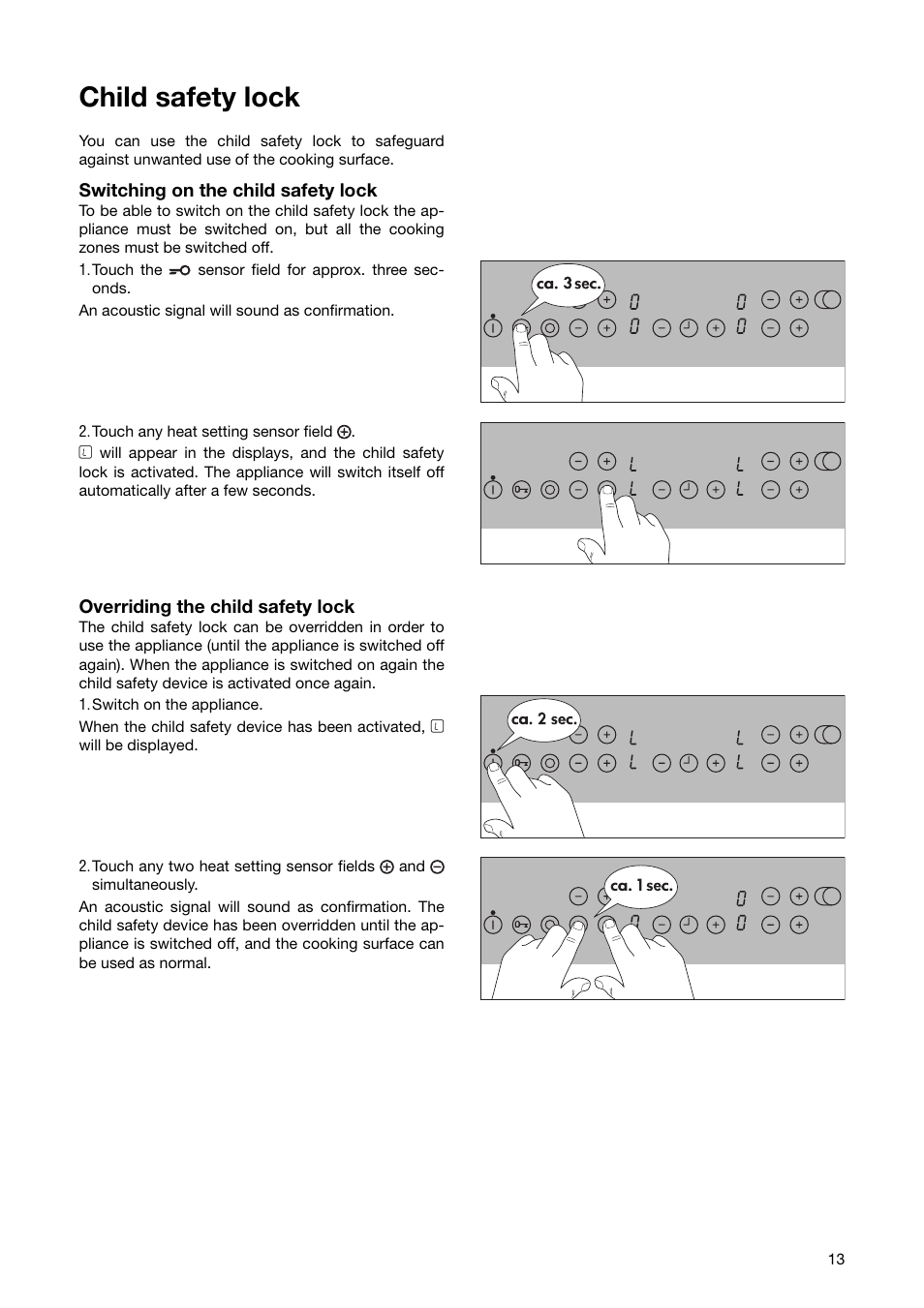 Child safety lock | Zanussi ZKT 863 LX User Manual | Page 13 / 32
