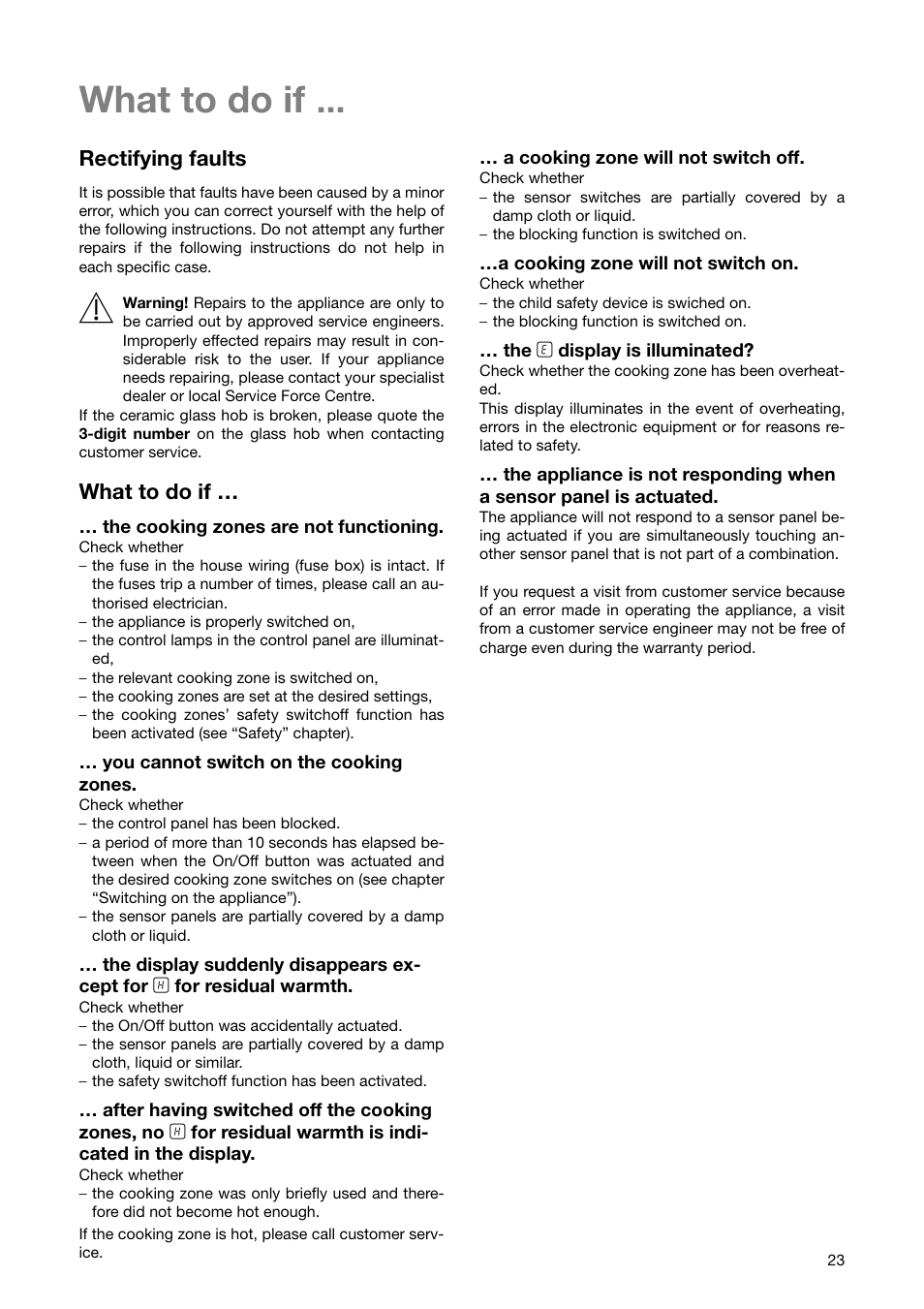 What to do if, Rectifying faults | Zanussi ZKT 863 LX User Manual | Page 23 / 32